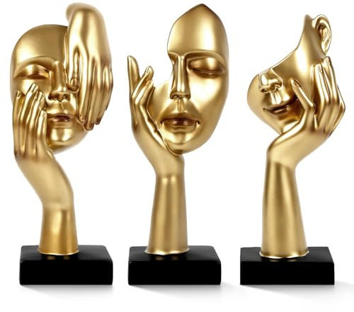 prosfalt 3 Pcs Thinker Statue,Modern Home Resin Sculptures,Collectible Figurines for Home Office Bookshelf Desktop Decor(Golden)