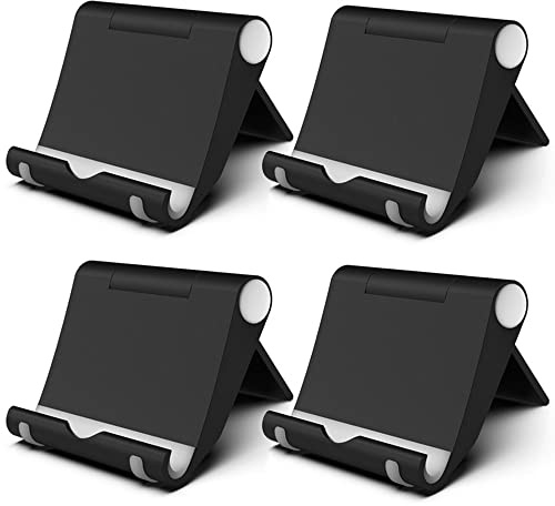 FadyDail Lot de 4 Supports de téléphone Portable réglables pour Bureau - Support de téléphone Portable Pliable Compatible avec iPhone 14, 13, 12, 11, Samsung Galaxy Huawei (4 Noir)