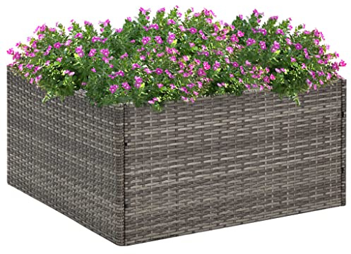 WIFESE 80x80x40 cm Pflanzkübel Grau Poly Rattan Blumentopf Gross PflanzküBel Groß Hochbeet Metall AußEn Plant Box Blumentopf Hoch Flower Pot Blumentopf Rechteckig Blumentopf Grau mit Stahl