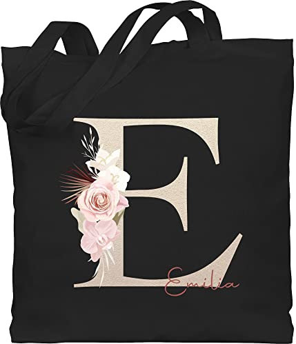 Baumwolltasche - Anfangsbuchstabe Name I Initialen personalisiert - Unisize - Schwarz - personalisierte geschenke frauen wechselwäsche beutel kita buchstaben e stoffbeutel jutebeutel aesthetic