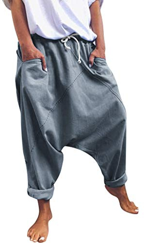 Blingko Sarouel Femme éTé Pantalon Harem Femme Coton Sarouel Grande Taille Couleur Unie Baggy Yoga Pants Taille Elastique Ample Chic Lâche Large Casual Jogging Gris XL