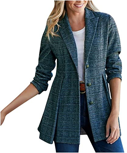 Masrin Abito da donna Petite Blazer, elegante a quadri, in lana, da lavoro, da ufficio, da lavoro, da lavoro, con un bottone, con parte anteriore aperta, cardigan, vestibilità sottile, da ufficio, da