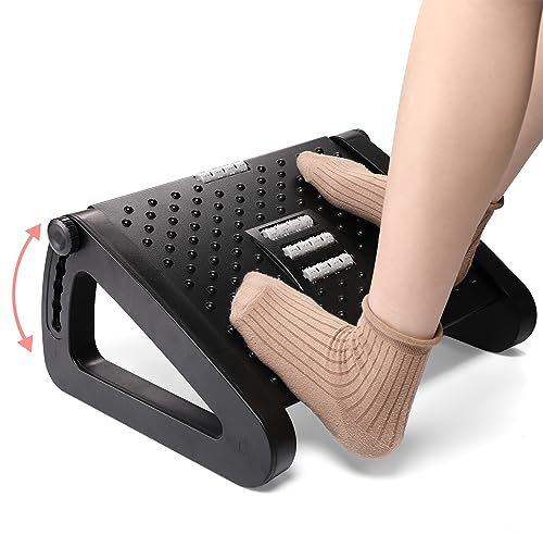 Fußstütze Schreibtisch, Höhenverstellbare Fußbank Ergonomischer Fußablage, Rutschfeste Fußablage mit Massage Funktion, lindern Bein Knie und Rückenschmerzen, Ideal für Zuhause, Büro und Reisen