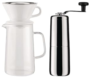 Alessi Slow coffee KT01SET - Design Slow Coffee-Set Bestehend aus Kaffeemühle aus Edelstahl 18/10, Kanne aus Pyrex-Glas, Filterhalter aus Porzellan und Netz-Filter aus Edelstahl 18/10