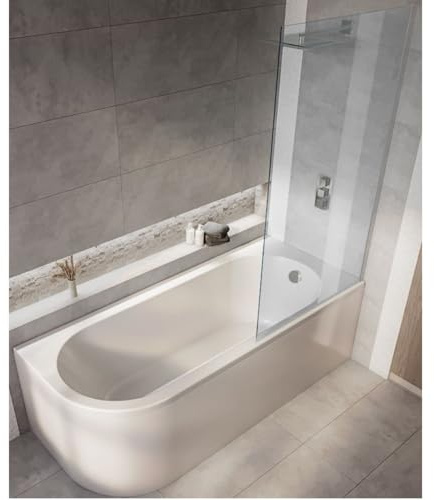 Milano Overton White 1700mm x 725mm Right Hand J Shaped Corner Shower Bath Chrome Screen