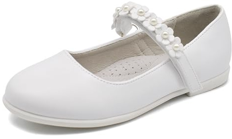 IF Scarpe Ballerine da Bambina Ragazza Perline Fiori Cerimonia Gioiello Comunione W7052 Bianco N.31