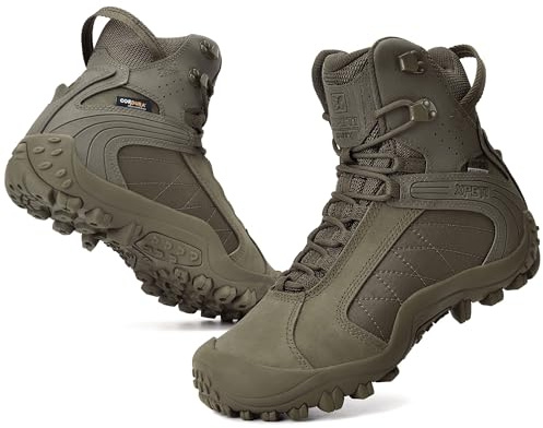 XPETI Mens Military and Tactical Boots 8 Waterproof Combat Leather Hiking Boot Men Olive Green Size 8 UK