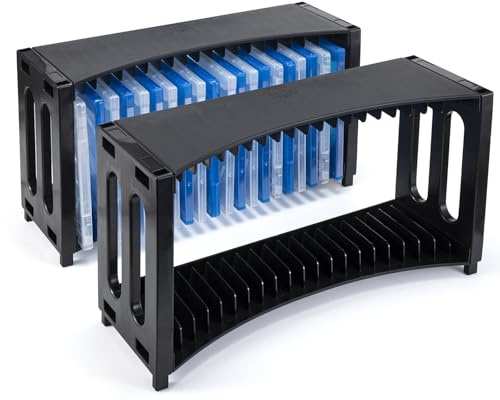 alavisxf xx DVD Storage Rack, Stackable ABS 2 Pack DVD Storage Organizer Can Hold 40 Slim DVD Jewel Case, DVD Display Holder Rack for Home, Office, Theatre