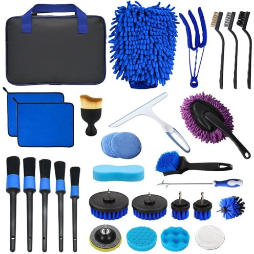 Putentfun Car Cleaning Kit 30Pcs,Car Detaling Kit,Professional Car Detailing Brush,Car Cleaning Products for Dirty Rim Washing, Interior, Exterior, Leather, Dashboard, Vents