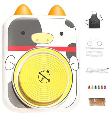 Kids Pottery Kit | Electric Clay Wheel | Usb Pottery Wheel | Ceramic Craft Wheels, Cow Design Potteries, Kids Potteries Set, Kids Crafting Kit, Ceramic Wheels, Pottery Wheel for Beginners