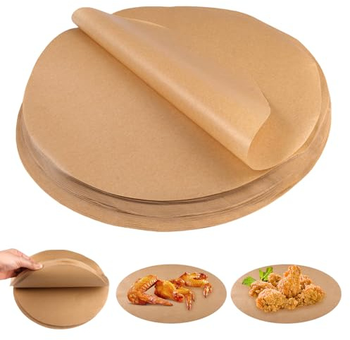 AetherAurora 150 stycken bakplåtspapper runda, 26 cm, non-stick bakplåtspapper för varmluftsfritös, permanent bakfolie, rund för kakor, BBQ, bakning, hamburgare, dessert