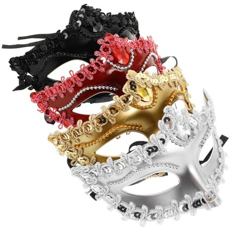 SKISUNO 4pièces Masque De Carnaval Pour Garçon Fille Masque De Décoratif Accessoire De Cosplay Pour Et Noir Rouge or