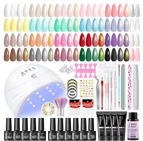Peacecolor 53pcs Kit Uñas Semipermanentes, 20 Colores Uñas Semipermanentes Kit Completo con Lámpara U V/LED y 4 Colores Gel Extensión de Uñas con Mate Top Base Coat Brillante y Mate Purpurina