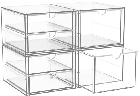 StowBin Schreibtisch-Organizer mit 6-Schubladen, 4er Stück Schubladenbox, Durchsichtige Acryl Büro Organizer, Make-up-Organisator, Aufbewahrung für Bürobedarf, Schmuck, Stifte & Schreibwaren