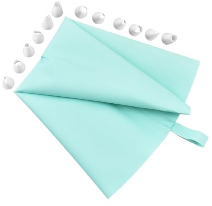 Juego de mangas pasteleras y puntas – Herramientas de decoración de pasteles | Bolsas de glaseado reutilizables | Puntas de tubería de acero inoxidable | Kit de decoración de pasteles de 13 piezas |