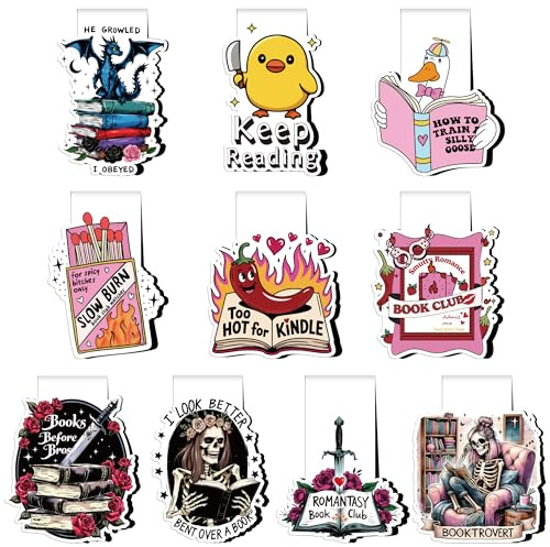 Berirexrion Funny Animal Magnetic Bookmarks - 10 PCs Cute Dark Romantic Magnet Book Marks Gifts Bulk Skull Duck Page Markers Clips for Reading Lovers Women Adults Bookish Readers Birthday Accessories