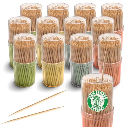 COM-FOUR® 1440 palillos de bambú 6 cm, varillas para cuidado oral, snacks, aperitivos y cócteles, palillo con doble punta (1440 piezas - Juego 10)