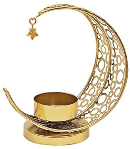Portacandele A Forma Di Luna In Metallo – Decorazione E Ornamento Per Candele – Portatealight In Metallo – Ideale Come Centrotavola, Per Feste, Caminetti E Occasioni Festive(Gold)