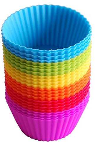 IdealHouse - 24 moldes de silicona para magdalenas. Moldes reutilizables con colores del arcoiris, para pasteles, pudines cremosos.