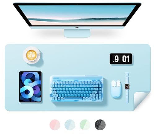 BUBM Schreibtischunterlage 80x40cm, Premium Leder Mauspad, Rutschfeste Tischunterlage Schreibunterlage, Multifunktionales Office Mousepad Schreibtisch Zubehör für Büro & Homeoffice (Blau)