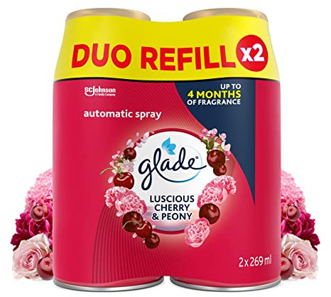 Glade Automatic Air Freshener Refills, Room Spray & Odour Eliminator, Cherry & Peony, Pack of 4 Duos (8 Refills x 269ml)