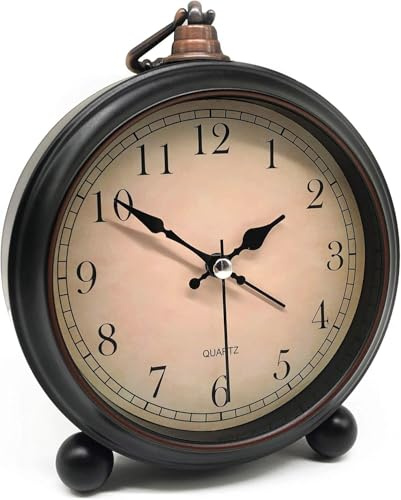 TooTa Vintage Retro Analog Alarm Clock, 4 inch Super Silent Non Ticking Small Clock with Night Light, Battery Operated, Simply Design, for Living Room, Bedroom, Bedside, Desk, Gift Clock (Arabic)