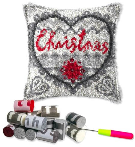 DL-YTG Latch Hook Kits Pillow Christmas Crochet Yarn Cushion Colour Pre-Printed Canvas Rug Needlework DIY Pillowcase Hook and Latch Kit Home Arts Crafts Sofa Decoration 42x42cm/17 X17