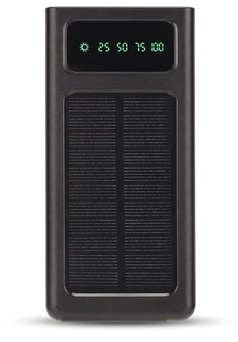 Solar Power Bank, 20000mAh Portable Power Bank with Dual Output Ports, Portable Outdoor Solar Charger for Cell Phone and Electronic Devices (Black)