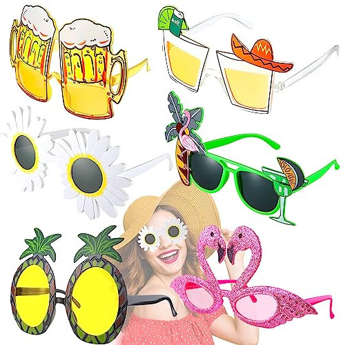 Party Brillen Lustige Brille Partybrille Lustige Sonnenbrille Set Hawaiian Tropical Brille Kostüm Party Spassbrillen für Strand Thema Dekoration Party Zubehör Foto Requisite 6 Stück