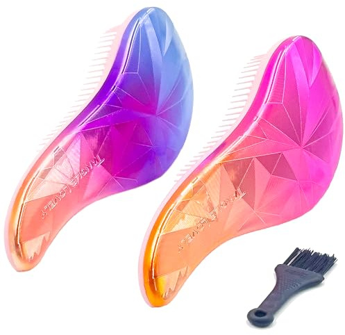 WYNK Gentle Detangling Hair Brush for Adults & Kids – 2 Pack, Painless for Wet or Dry Curly/Straight Hair, Reduces Breakage, Comfortable Scalp Feel