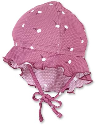 Sterntaler Bademütze Blumen mit Nackenschutz und Bindeband - Mädchen Schwimmmütze mit UV -Schutz 50+ - UV Bademütze Kinder aus Bademodenstoff - Schirmmütze für Badespaß an sonnigen Tagen - Purpur, 55