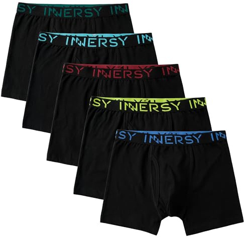 INNERSY boxershorts i bomull för pojkar med fluga, mjuka retroshorts, underkläder, 5-pack