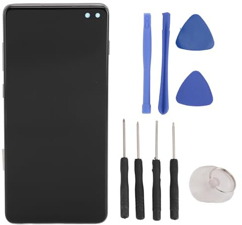 För S10 PLUS mobiltelefon skärmbyte (med ram), TFT LCD-skärm pekskärm digitaliseringsenhet (fingeravtrycksfri), skärmhållare reparationssats