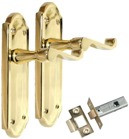 Epsom Door Handle Ashford Electro Brass Internal Door Handle Set – Lever on Backplate 170mm x 48mm – Includes Tubular Latch – 1 Pair