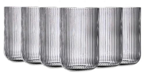 TRESV Set de 6 Vasos Colores o Transparente, Vaso de Cristal agua, Vaso de Agua y Bebidas (Gris 430ml)