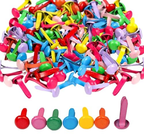 Pamtns 400 Stück Musterbeutelklammern Rundkopfklammern Metallklammern Mini Bunte Brads Scrapbooking Brads Musterklammern Flachkopfklammern für Schule Büro Bastelzubehör für Handwerk DIY