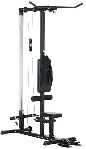 SPORTNOW Kraftstation für Zuhause multifunktionale Latzugstation mit Latzugstange, Trizepsstange, bis 50 kg Gewichte Latzugturm, Kabelzugstation Latzugmaschine Fitnessgeräte für Homegym Krafttraining