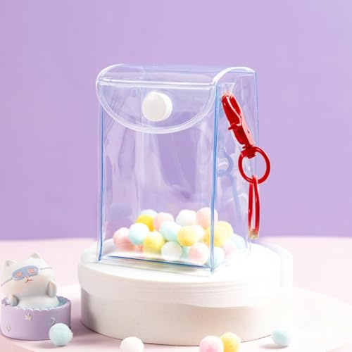 PVC Transparent Display Bag for Blind Box Doll, Portable Collectible Figure Storage Bag with Keychain, Mini Plush Toys Protective Case(not include doll) (Red,Large(6*4.7*8.6cm))
