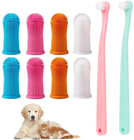 8 Stück 360º Pets Finger hundezahnbürste + 2 Stück hundezahnbürste für kleine hunde, Tragbar Hunde Zahnbürste für Mund- und Zahnreinigung von Haustieren