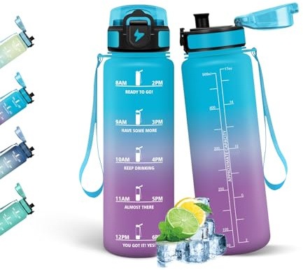 HoneyHolly Botella Agua, 500ML, A Prueba de Fugas Cantimplora, Libre de BPA Botella Agua para Niños, con Marcador de Tiempo, Cantimplora para Correr, Trabajar, Ir a La Escuela, Andar en Bicicleta