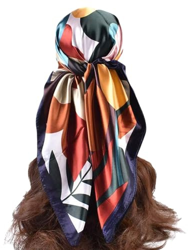 LEBOOBELL 90cm Pañuelo para la Cabeza para Mujer Bufandas de Seda Cuadrada Suave Bandana Pañuelo para el Cuello,Geometría