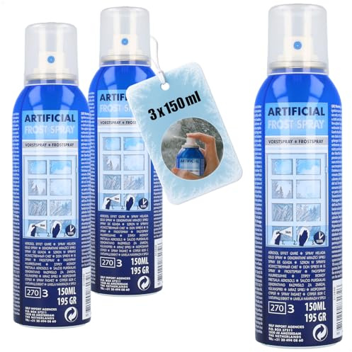 com-four® 3X Spray givré pour vitres – Bombe à Effet Glace pour Motifs de Givre – Neige Artificielle pour décorations de Noël (03 Stück - 150ml/Frost)