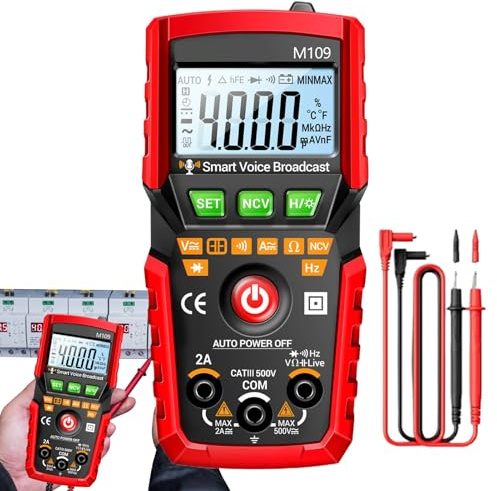 Digital multimetertestare - 4 000 räkningar volt ohm förstärkare multimeter, automatisk röstelektronisk med bakgrundsbelyst display | Elektriskt mätverktyg för reparation