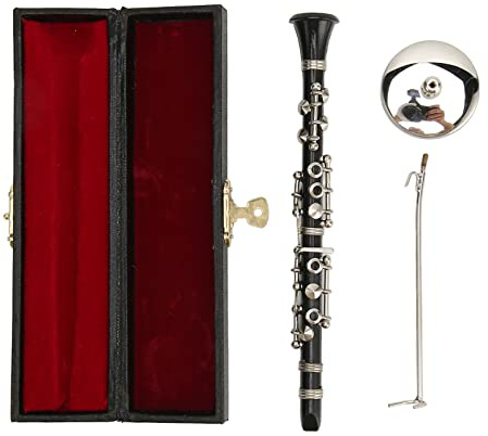 Riproduzione di clarinetto in miniatura con supporto e custodia Mini strumento musicale decorazione casa delle bambole 15,12 pollici