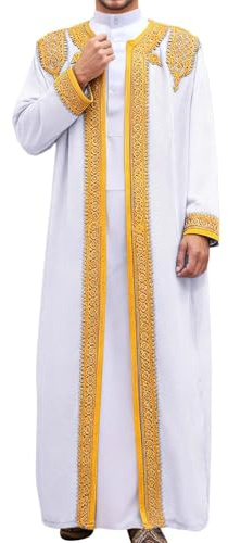 RUMAOZIA Hombres Caftán Tradicional Thobe Abaya Djellaba Bordado Camisas Sauditas Dubai Maxi Vestido Alto Cuello Alto Thobe Ropa de oración musulmana para Hombres Vestido de oración de Manga Larga