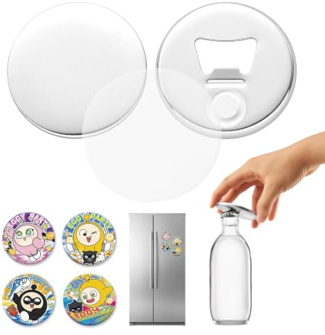 VEVOR Button Maker Supplies 50 Sets 3 in / 75 mm Magnet Button Parts, with Magnetic and Bottle Opener Backs, Metal Shells, Clear Mylar Films, and Blank Circle Papers, for Home DIY, Kitchen Decor