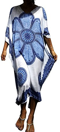 FSMO Elegante poncho de playa para mujer, estampado étnico, suelto, caftán, smock, vestido maxi de verano, Blanco A., talla única grande