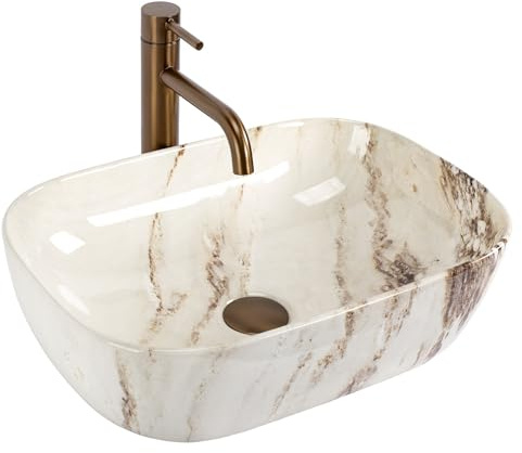 Countertop Washbasin Rea Marrone Shiny Beige