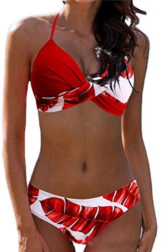 CheChury Donna Costume da Bagno Push Up Imbottito Reggiseno Bikini Due Pezzi Bikini Sexy Spiaggia Beachwear Swimwear Sportivo Mare Estate,Rosso,M