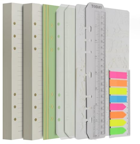 Wonderpool Recargas de papel 320 páginas 100 gsm Papel de 6 orificios para cuaderno de 6 anillas con divisor bolsillos marcapáginas plantillas (Papel rayado, A5)